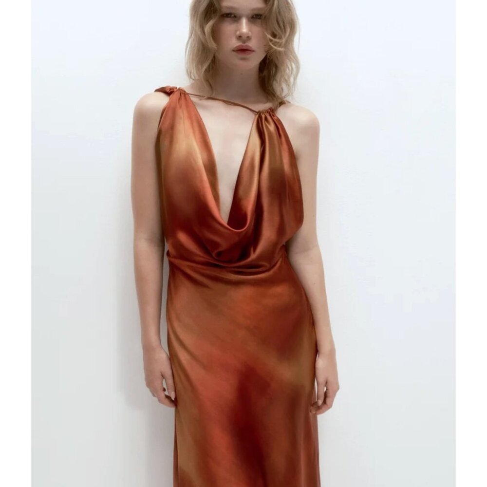 Zara Ochre Satin Effect Dress BNWOT size M